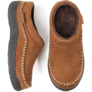 New Zigzagger Mens Size 9-10 Brown Slip On Moccasin Indoor Outdoor Slippers